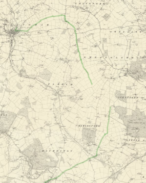 Conjectured route of Queen Mary's march overlaid on 1905 Ordnance Survey